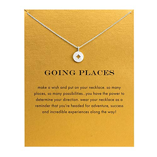 Product Cover LANG XUAN Message Card Compass Necklace Good Luck Bar Pendant Necklace for Women Jewelry ... (Compass nacklace)