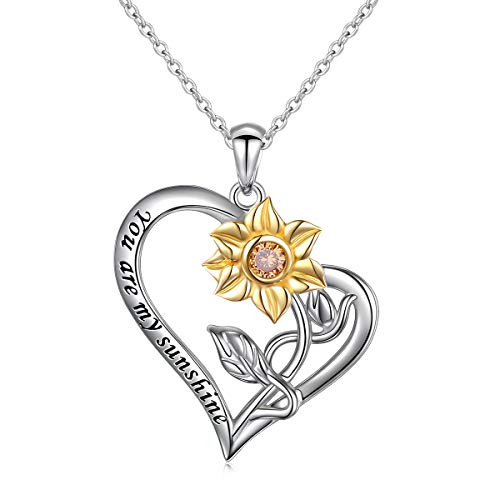 Product Cover You Are My Sunshine Sunflower Gold Plated S925 Sterling Silver Pendant Necklace Earrings Jewelry Set (Sunflower in heart)