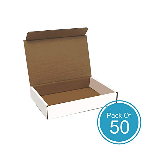 Product Cover White Cardboard Shipping Box - Pack of 50, 9 x 6.5 x 1.75 Inches, White, Corrugated Box