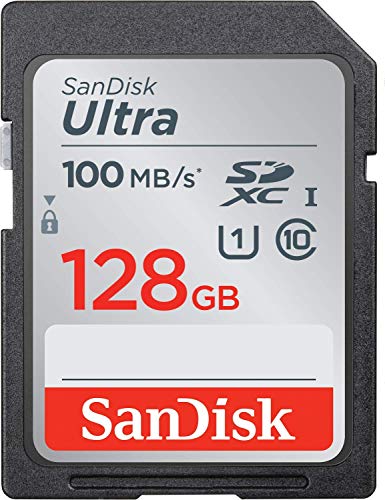 Product Cover SanDisk 128GB SDXC SD Ultra Memory Card Works with Canon EOS Rebel T7, Rebel T6, 77D Digital Camera Class 10 (SDSDUNC-128G-GN6IN) Bundle with (1) Everything But Stromboli Combo Card Reader