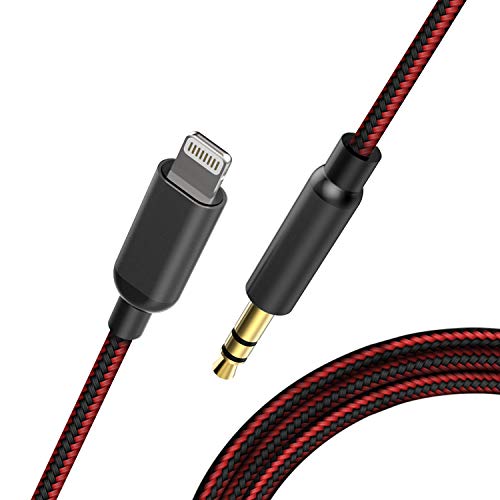 Product Cover Car Aux Cable for iPhone X/Xs/Xr / 8/7 / 6 / Plus, Topacom 3.5mm Audio Cable, Aux Cord for Car Stereo, Headphone, Speaker, Red & Black