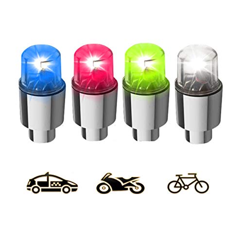 Product Cover Gechiqno 4 Pair LED Green-Color Wheel Lights - Car Bike Wheel Tire Tyre Valve Dust Cap, Safety, Waterproof, Motion Activated, Spoke Flash Lights Car Valve Stems & Caps Accessories (Colorful)