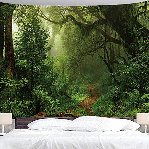 Product Cover BJYHIYH Green Forest Tapestry Tree Landscape Large Tapestries Misty Nature Tapestry Wall Decor for Bedroom Living Room Dorm(90.6