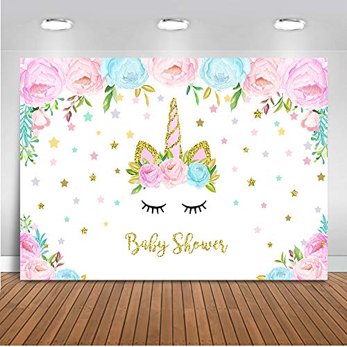Product Cover Mehofoto Floral Unicorn Baby Shower Backdrop Baby Shower Photography Backdrop 7x5ft Vinyl Unicorn Theme Baby Shower Party Banner Backdrops