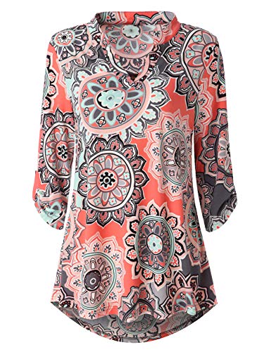 Product Cover Womens Tops Womens 3/4 Sleeve Tops v Neck Loose Type Flower Shirt