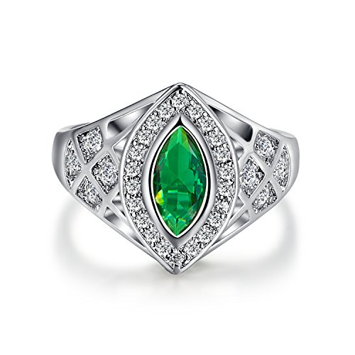 Product Cover Psiroy 925 Sterling Silver Marquise Cut Created Emerald Quartz Filled Ring Band for Women