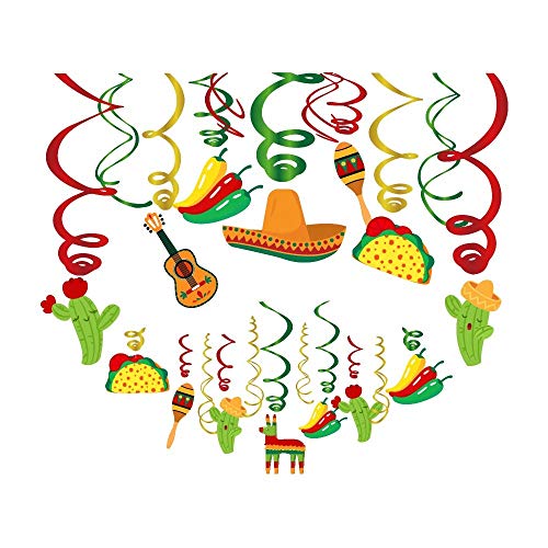 Product Cover Kristin Paradise 30Ct Mexican Hanging Swirl Decorations, Fiesta Cinco De Mayo Party Supplies, Taco Twosday Birthday Theme, First 1st Boys Girls Baby Shower Paper Decor, Sombrero Cactus Kids Favors