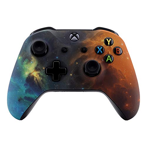 Product Cover eXtremeRate Orange Star Universe Patterned Faceplate Cover, Soft Touch Front Housing Shell Case, Comfortable Soft Grip Replacement Kit for Xbox One S & Xbox One X Controller Model 1708