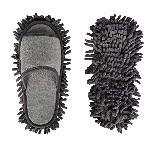 Product Cover Microfiber Slippers Women and Men House Slippers Floor Cleaning Mop Floor Dust Cleaning Tool Unisex Slippers (Dark grey, Women11-13/Men 9-11)