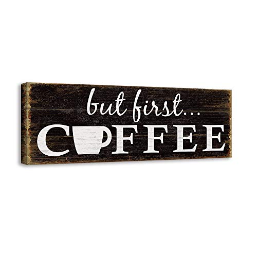 Product Cover Kas Home Inspirational Motto Canvas Wall Art,Coffee Prints Signs Framed,Retro Artwork Decoration for Bedroom,Living Room,Office & Home Wall Decor (6 x 16 inch, Coffee)