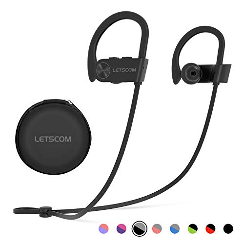 Product Cover Bluetooth Headphones, LETSCOM Wireless Earbuds IPX7 Waterproof Noise Cancelling Headsets, Richer Bass & HiFi Stereo Sports Earphones 8 Hours Playtime Running Headphones with Travel Case