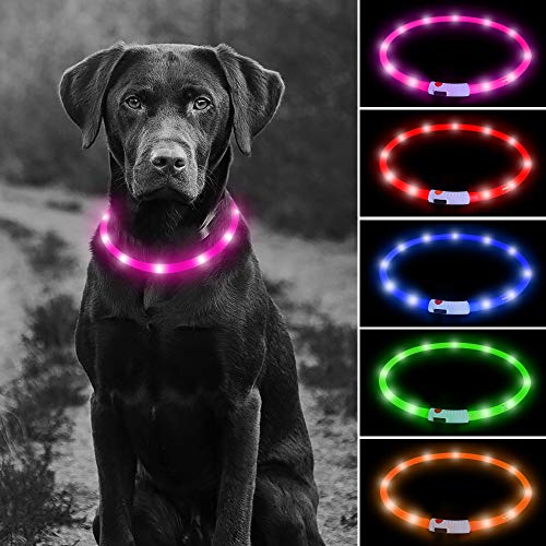 Product Cover Higo LED Dog Collar, USB Rechargeable Glowing Pet Collars, Silicone Cuttable Light Up Dog Collar for Small Medium Large Dogs(Pink)