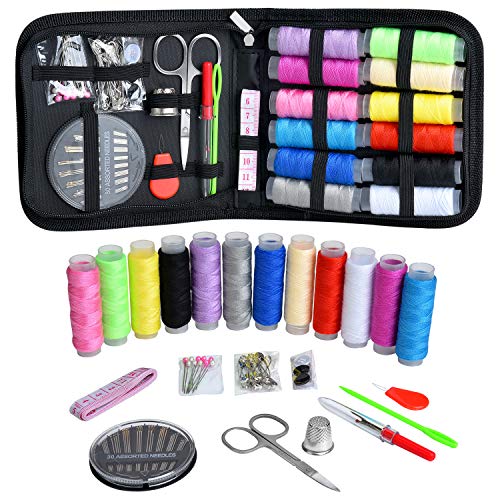 Product Cover Sewing Kit, Zipper Portable Mini Sewing Kits for Adults, Kids, Traveler, Beginner, Emergency, Family Repair, Sewing Supplies with 12 Color Thread, Scissors, Needles, Tape Measure and Other Accessories