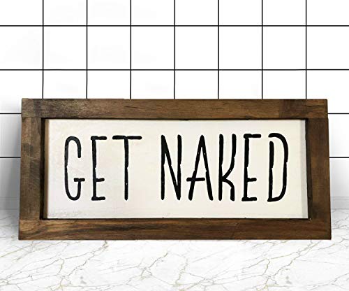 Product Cover Amugo Rustic Bathroom Get Naked Sign - Bathroom Decor - Wood Sign - Farmhouse Bathroom Wall Hanging