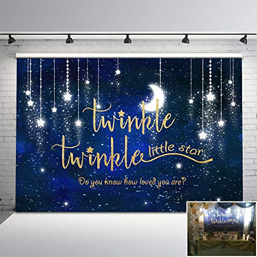 Product Cover Mehofoto Twinkle Twinkle Little Star Backdrop Shinning Star and Moon Galaxy Space Photography Background 7x5ft Glitter Little Star Birthday Baby Shower Backdrop Party Studio Props