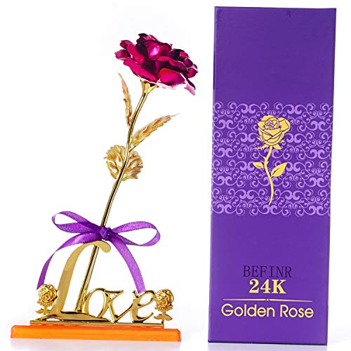 Product Cover BEFINR 24K Gold Rose for Girlfriend for Wife on The Valentine's Day, Unique Gifts with Gold-Plated Plastic Flower Gift (Pink)