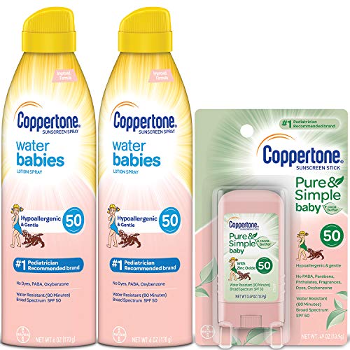 Product Cover Coppertone WaterBabies SPF 50 Lotion Spray + Pure & Simple Baby Mineral SPF 50 Stick Multipack (6 Ounce Spray, Pack of 2 + 0.5 Ounce Stick)