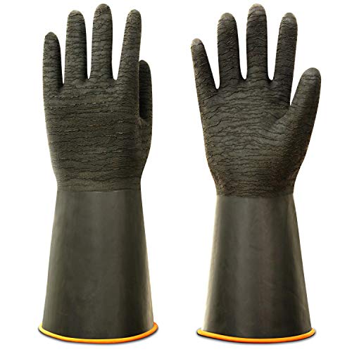 Product Cover ThxToms Heavy Duty Rubber Gloves, Versatile Latex Chemical Resistant Gloves, Upgraded with Anti-Slip Design, Soft and Thick, 14