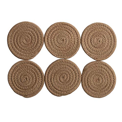 Product Cover SHACOS Coasters Set of 6 Drink Coaster Cotton Thread Woven Braided Coasters Hot Pads Mats Heat Resistant 4.3 inches (Linen Color)