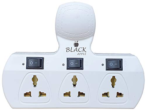 Product Cover Black Apple 3+3 Multiplug with Individual Switches, Led Indicators & Fuse (Three Pin Plug)
