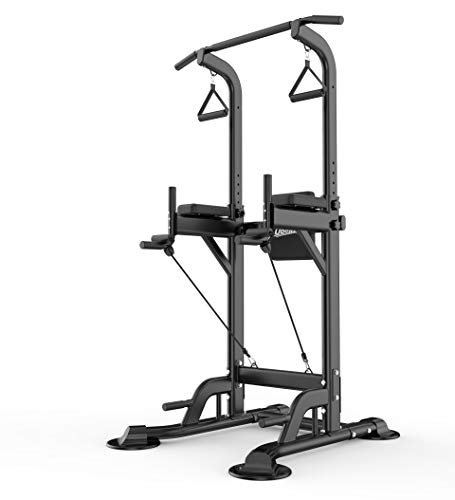 Product Cover UBOWAY Power Tower -Pull Up Bar Stand &Dip Station Adjustable Height Heavy Duty Multi-Function Fitness Training Equipment Home Gym (Standard)