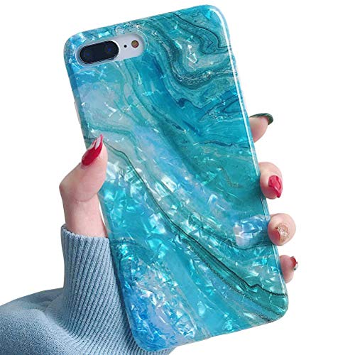 Product Cover YeLoveHaw iPhone 8 Plus / 7 Plus Case for Girls, Glitter Pearly-Lustre Translucent Shell Texture with Quicksand Pattern Phone Case [Flexible, Slim Fit, Full Protective] for iPhone 7Plus / 8Plus(Blue)