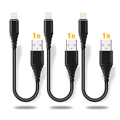 Product Cover iPhone Charger Cable 1ft, 3 Pack 1 feet Short Lightning Cable & Data Sync Fast 1 foot iPhone Cord Compatible with iPhone Xs max / xr /x/8/8 Plus/7/7 Plus/6/6s Plus/5s/5,iPad(Black)