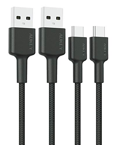 Product Cover USB Type C Cable AUKEY [ 6ft 2-Pack ] USB C Cable Braided Nylon USB C to USB A Fast Charging Cord for Samsung Galaxy Note 9 8 S10 S10+ S10e S9 S8+ Fold, LG V30 V20 G6, Nexus 6P, Nintendo Switch, Pixel