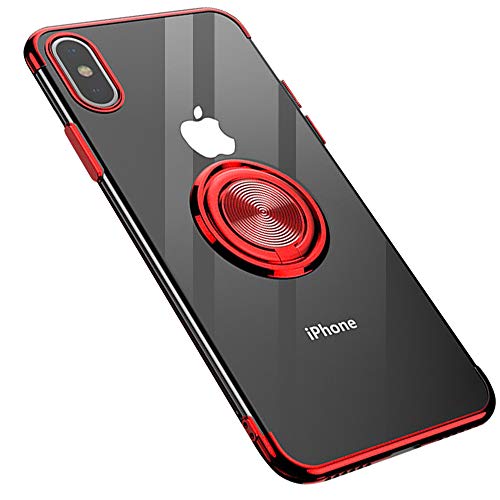 Product Cover Grotech iPhone Xs Max Case Clear Ring Holder Car Magnetic Slim Fit Flexible Silicone Protective Bumper Cover (Red)