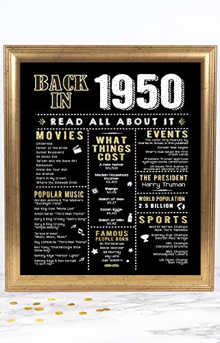 Product Cover Katie Doodle 70th Birthday Party Supplies Decorations Gifts for Women or Men | Includes 8x10 Back in 1950 Print [Unframed], BD070, Black and Gold
