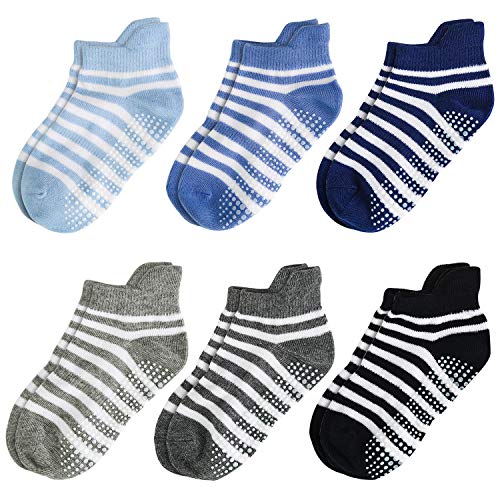 Product Cover Aminson Grip Ankle Socks - Kids Boys Girls Anti Non Skid Slip Slipper Crew Socks-6/12 Pairs