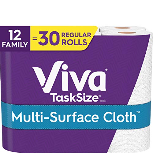 Product Cover Viva Multi-Surface Cloth TaskSize Paper Towels, Kitchen Paper Towels, White, 2 Packs of 6 Family Rolls (12 Family Rolls = 30 Regular Rolls)