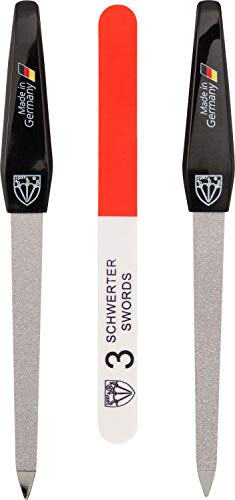 Product Cover 3 Swords Germany - brand quality double sided (fine & coarse) SAPPHIRE NAIL FILE (2 pcs.) with 3-way nail buffer, manicure pedicure finger & toe nail care by 3 Swords, Made in Solingen Germany (6158)