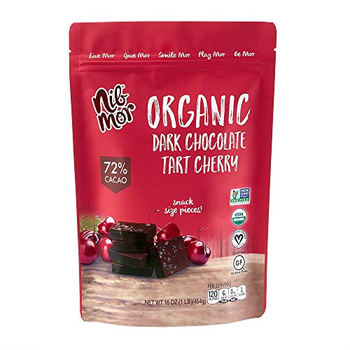 Product Cover Nib Mor Organic Dark Chocolate Snacking Bites with 72% Cacao - Tart Cherries, 16 Ounce (1 Pack)