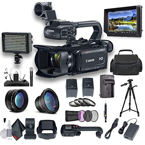 Product Cover Canon XA11 Compact Full HD Camcorder with HDMI and Composite Output Professional Bundle. Includes Extra Battery, Case, LED Light, External Monitor, Mic, Tripod and More