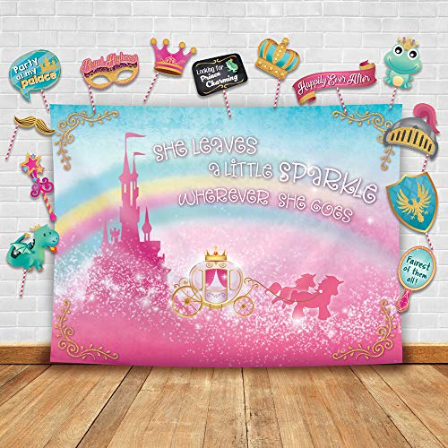 Product Cover Sparkly Gold Royal Princess Theme Photography Backdrop and Studio Props DIY Kit. Great as Photo Booth Background Rainbow Pink Castle Birthday Party Supplies and Fairytale Baby Shower Decorations
