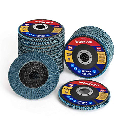 Product Cover WORKPRO 20-pack Flap Discs, 4-1/2-inch, Arbor Size 7/8-inch, T29 Zirconia Abrasive Grinding Wheel and Flap Sanding Disc, Includes 40/60/80/120 grits