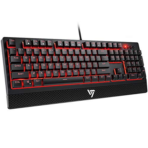Product Cover VicTsing Gaming Keyboard Wired, Red LED Backlit Mechanical Keyboard with Red Switch, 100% Anti-ghosting, Waterproof, Quiet Computer Keyboard with Detachable Ergonomic Wrist for Mac, PC Gamer
