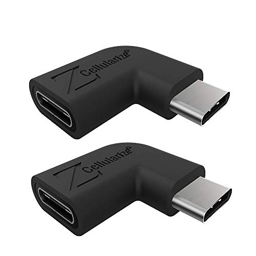 Product Cover Cellularize Right Angle USB C Adapter (2 Pack, Black) Right & Left Angle 90 Degree USB 3.1 Type C Male to Female Extension Adapter (3A/10G) for Nintendo Switch, Laptop, Tablet, Mobile Phone