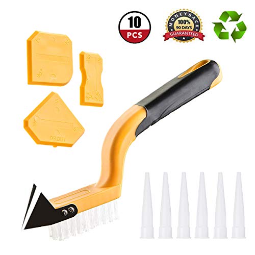 Product Cover Caulking Tool Kit GOCHANGE 10 Pieces Silicone Sealant Finishing Tool Corner Angle Glass Scraper Caulk Remover and Caulk Nozzles for Bathroom Kitchen Room Floor Cleaning Tool Kit