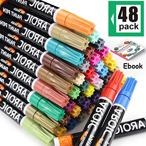 Product Cover Paint Pens for Rock Painting - Write On Anything! Paint pens for Rock, Wood, Metal, Plastic, Glass, Canvas, Ceramic & More! Low-Odor, Oil-Based, Medium-Tip Paint Markers (48 Pack)
