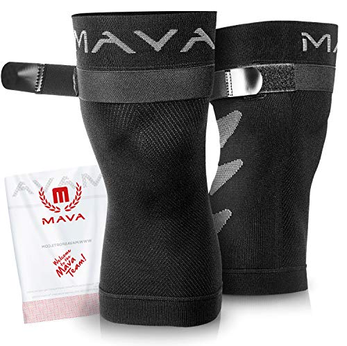 Product Cover Mava Sports Knee Brace (Pair) with Adjustable Strap -Does NOT ROLL Down- Best Compression Knee Sleeve - All Day Wear Knee Support for MCL, ACL Rehab, Running, Joint Pain & Arthritis