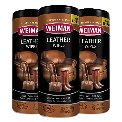 Product Cover Weiman Leather Wipes - 3 Pack - Clean, Condition, Ultra Violet Protection Help Prevent Cracking or Fading of Leather Furniture, Car Seats and Interior, Shoes