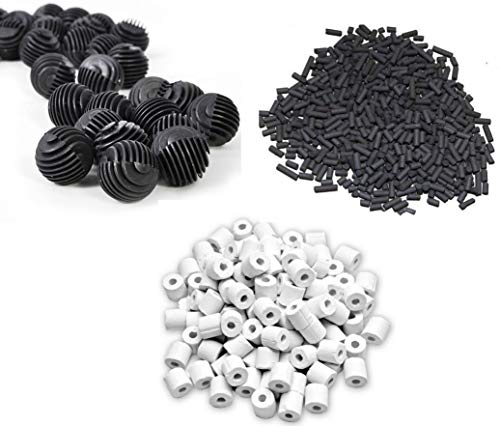 Product Cover NEW HORIZON AQUARIUM ACCESSORIES - Ceramic Rings 500g+Activated Carbon 500g+23 NosBioBalls with bio Cotton Inside