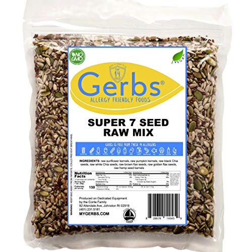 Product Cover Gerbs Raw Super 7 Seed Mix, 14oz. - Top 14 Food Allergy Free & NON GMO by Gerbs (Pumpkin, Sunflower, Black Chia, White Chia, Golden Flax, Brown Flax, Hemp Seeds)
