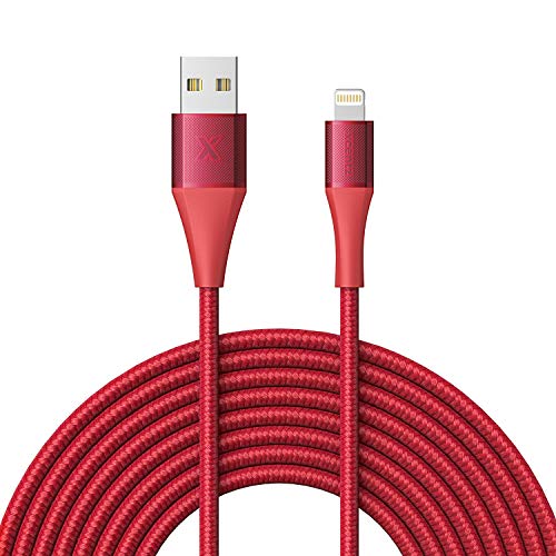 Product Cover Xcentz iPhone Charger 10ft, Apple MFi Certified Lightning Cable, Braided Nylon High-Speed iPhone Cable with Premium Metal Connector for iPhone X/XS/XR/XS Max/8/7/6/5S/SE, iPad Pro/Mini/Air, Red