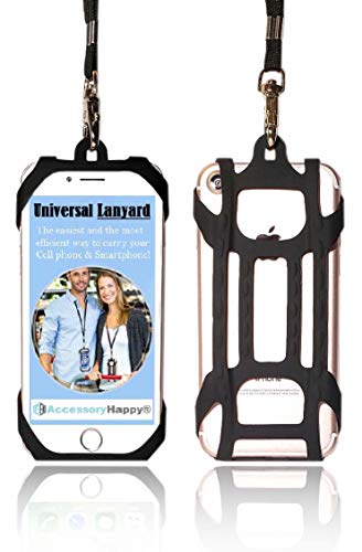 Product Cover AccessoryHappy Universal Premium Quality 2 in 1 Lanyard & Card Holder, Cell Phone Tether Neck Strap Silicone Smartphone Case for iPhone 5 6 6S 7 8 8 Plus Galaxy S8 S9 Note 8 9 and Most Smartphones