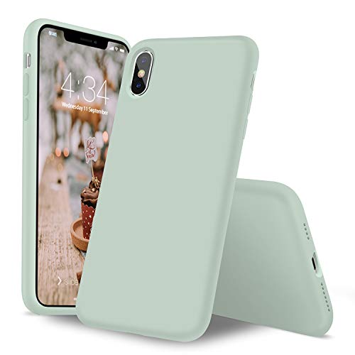 Product Cover xperg iPhone X Case, iPhone Xs Silicone Case, Slim Liquid Silicone Gel Rubber Shockproof Case Soft Microfiber Cloth Lining Cushion (Full Body) Compatible with iPhone X/XS(5.8 inch), Mint