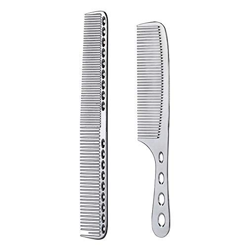 Product Cover 2 pcs Stainless Steel Hair Combs Anti Static Styling Comb Hairdressing Barbers Combs (Silver)