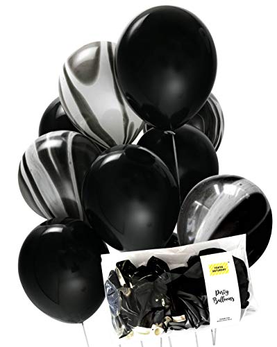 Product Cover Black Latex Agate Marble Balloon Mix 30pcs Thick 12 inch, Birthday Party Decoration, Photobooth, Men in Black, Backdrop, Balloon Arch - by Tokyo Saturday (Double Black)